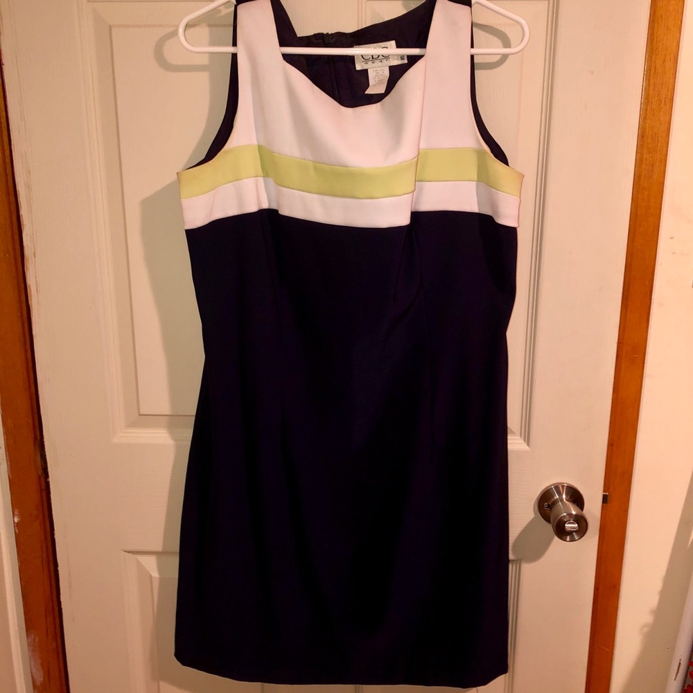 Navy with like & white dress